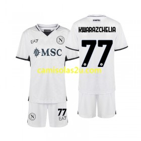 Camisolas de futebol Napoli Khvicha Kvaratskhelia 77 Criança Equipamento Alternativa 2024/25 Manga Curta
